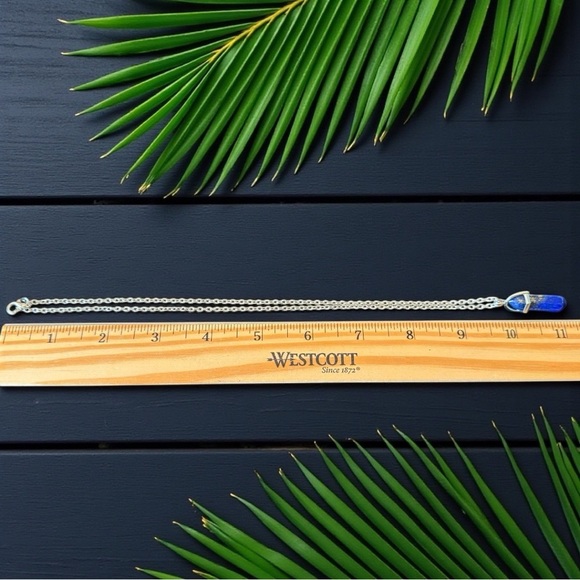 Lapis Lazuli Crystal Pendant Necklace – Silver Tone Chain - Picture 5 of 6